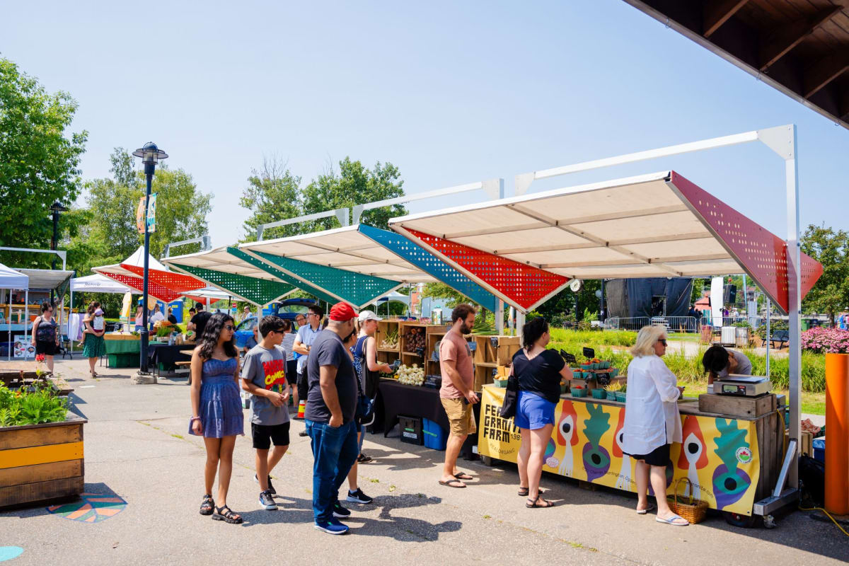 Various stands at Sherbrooke's Marché de la Gare market