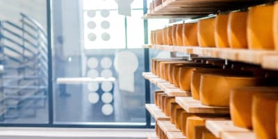 Fromagerie La Station - Shelves filled with cheese.