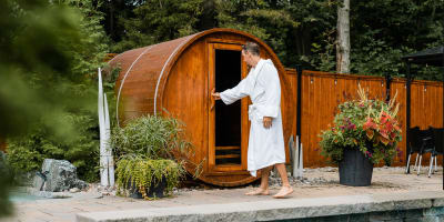  A man entering a sauna