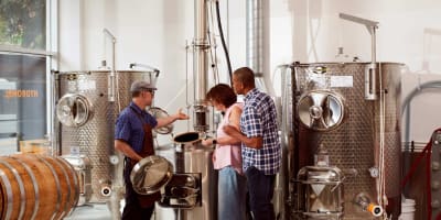 A couple visiting the distillery.