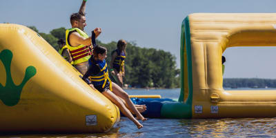 Inflatable water games at Oka Beach.