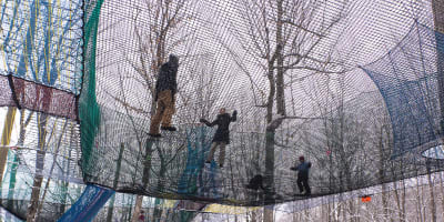 Trampolines in winter at Arbraska Laflèche.
