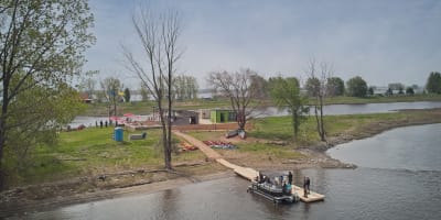 Aerial view of the quay at Base nautique de Repentigny.