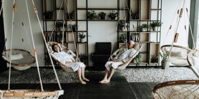 Couple relaxing in a rest area