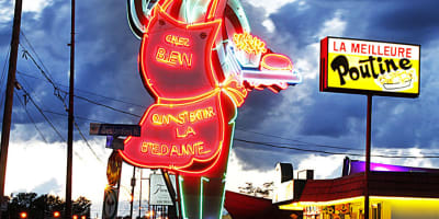 Enseigne néon de Cantine Chez Ben on s’bour la bedaine.