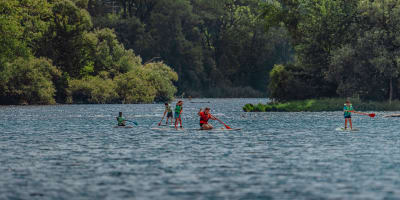 Centre nautique Gervais-Désourdy - People are paddleboarding.