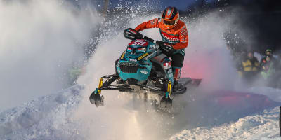 Snowmobile jumping at Grand Prix Ski-Doo de Valcourt.