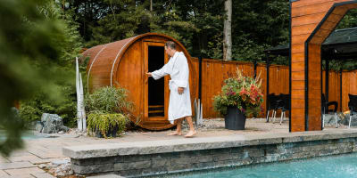  A man entering a sauna
