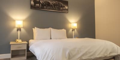 Room with double bed.