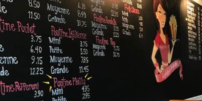 Chalkboard menu in the dining room. 