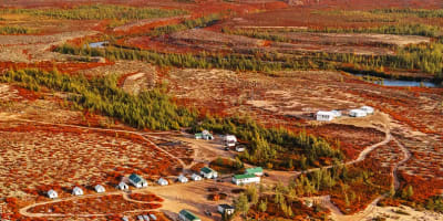 Aerial view of Leaf River Lodge/Pourvoirie Rivière aux Feuilles.