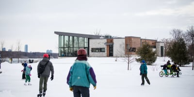 People are skating at the RécréoParc.