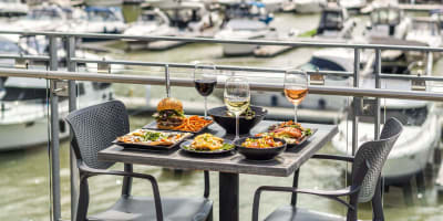 Table on the terrace of Le Belvédère Restaurant.