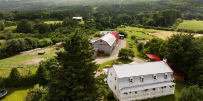 Aerial view of La Ferme Basque de Charlevoix, in the Mountain Sector.