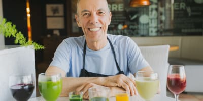  A man is undergoing a revitalizing juice cleanse at the Eastman Spa.