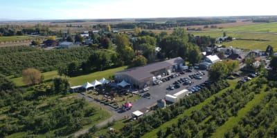 Vue aérienne du Verger Les Jardins d’Émilie.