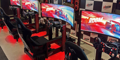 Four racing simulators at Vroom Simulation.