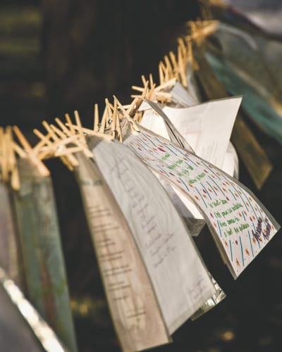 Festival International de la Poésie - Papers hanging from a clothesline