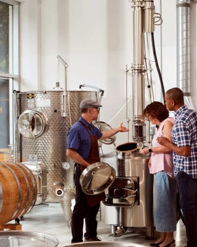 A couple visiting the distillery.