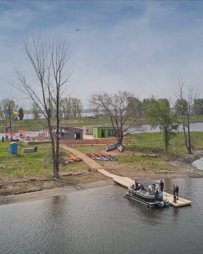 Aerial view of the quay at Base nautique de Repentigny.