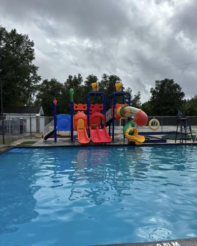 Swimming pool and water slides.