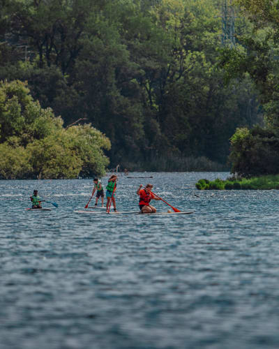 Centre nautique Gervais-Désourdy - People are paddleboarding.