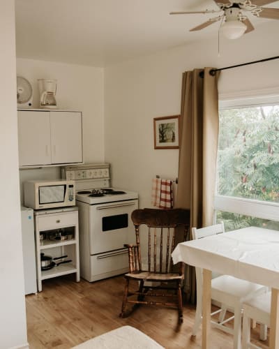 Kitchenette inside one of the Chalets au Petit Fribourg.
