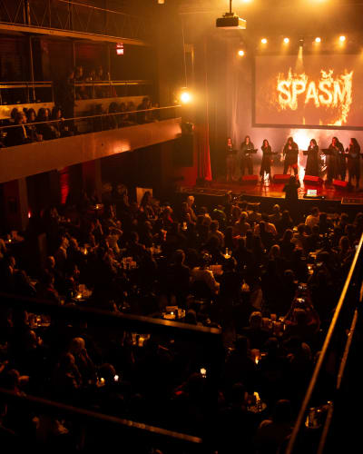 Festival SPASM -  Salle de spectacle sombre et remplie de spectateurs.