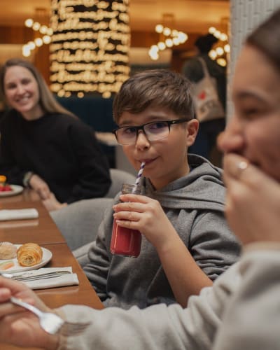 A family enjoying a meal.