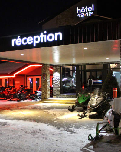 Front of Hotel 1212 in winter.