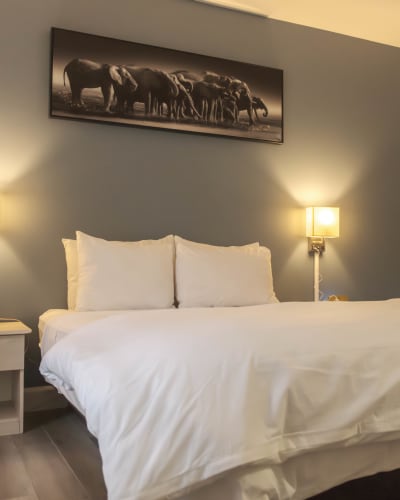 Room with double bed.