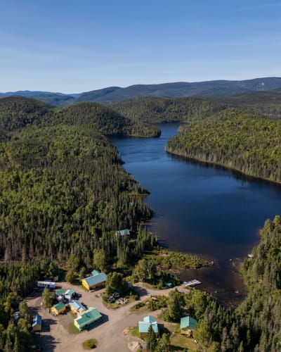 Aerial view of the Pourvoirie du Lac Croche.