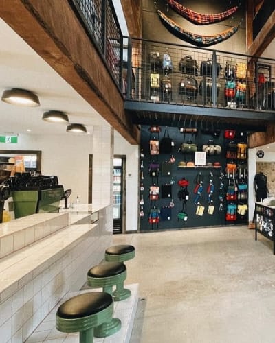 Café and outdoor shop.