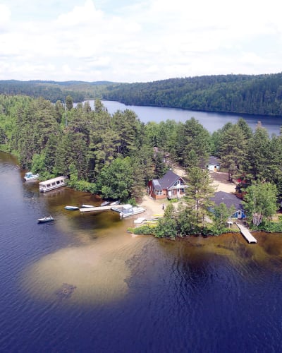 Aerial view of the Pourvoirie Lac Dumoulin island.