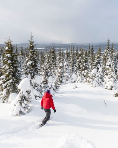 Une personne à la Réserve faunique des Laurentides en hiver.