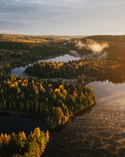Vue aérienne de la Réserve faunique Mastigouche en automne.