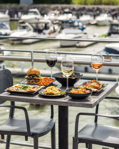 Table on the terrace of Le Belvédère Restaurant.