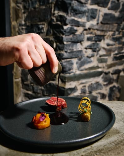 Assiette de viande gastronomique.