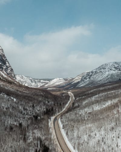 Aerial view of a mountain road in winter - Mountain Road.
