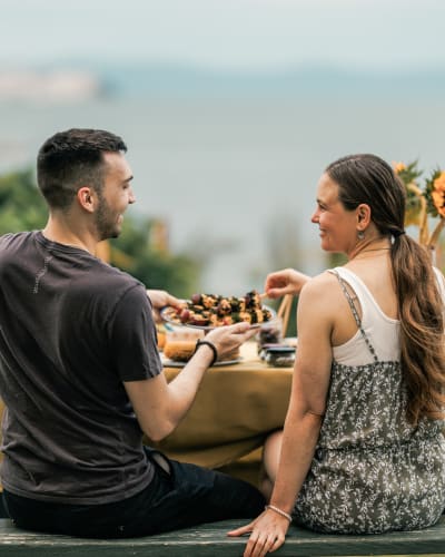 Couple at a picnic table