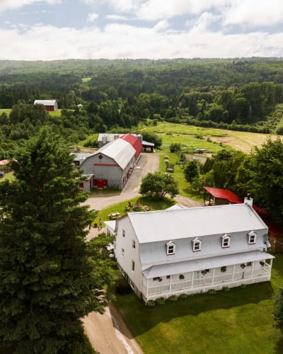 Aerial view of La Ferme Basque de Charlevoix, in the Mountain Sector.