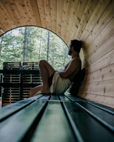 A man in a sauna at Siberia Spa.