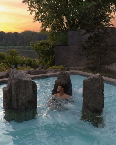 Person in an outdoor pool