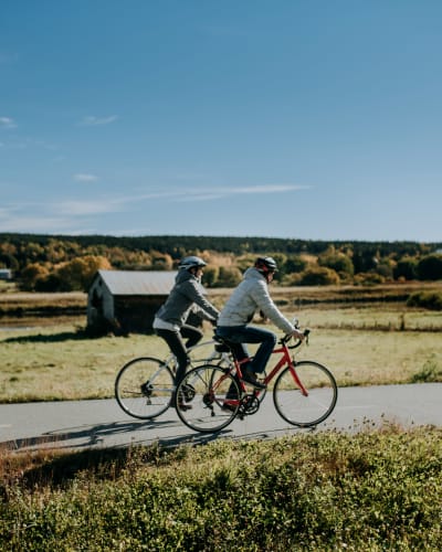 Deux personnes en vélo sur la Véloroute de la Chaudière.