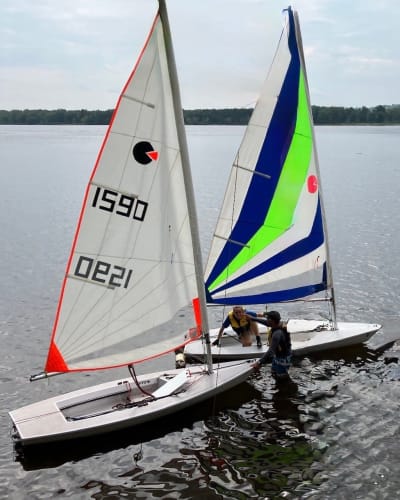Two sailboats on the Richelieu River.
