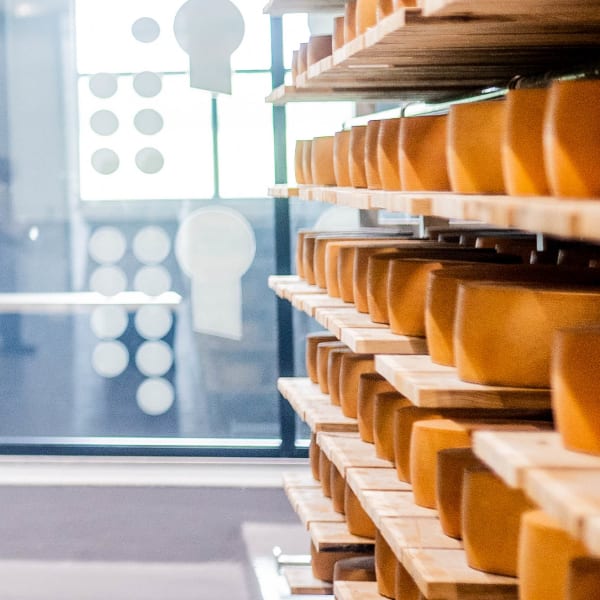 Fromagerie La Station - Shelves filled with cheese.