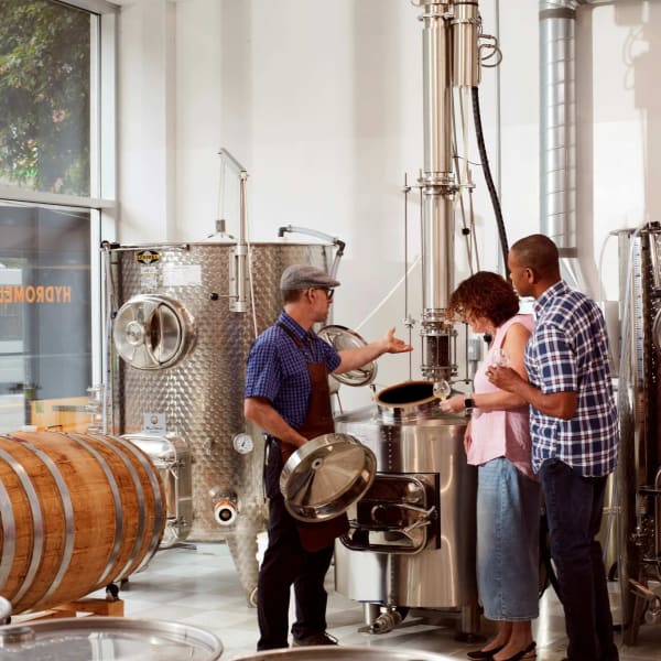 A couple visiting the distillery.