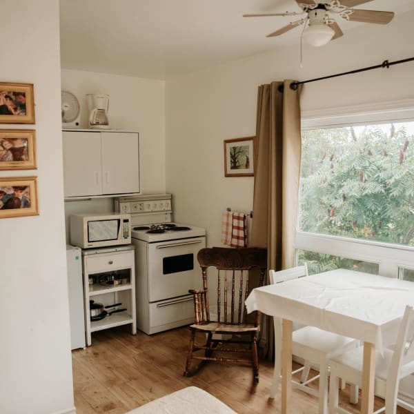 Kitchenette inside one of the Chalets au Petit Fribourg.