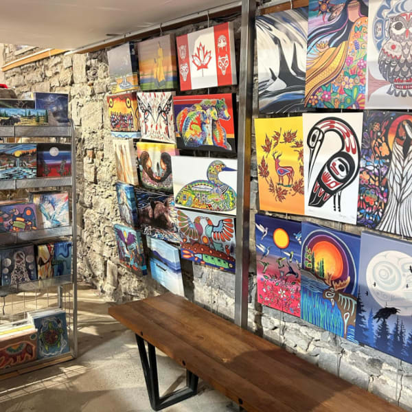 Indigenous paintings at Boutique Boréale.