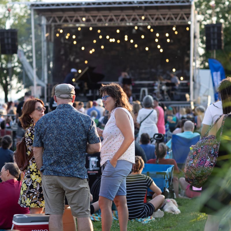 Groupe de festivaliers devant une scène, en journée